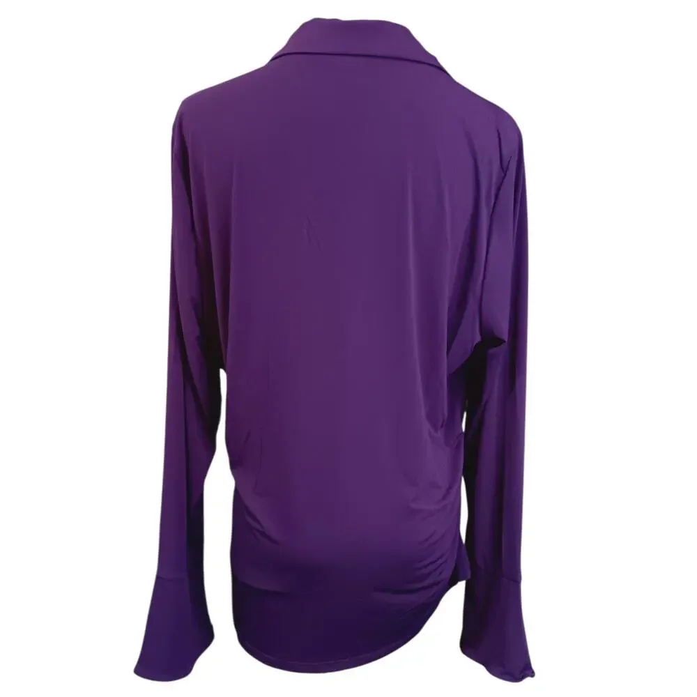 NEW ELOQUII Draped Faux Wrap Top Blouse 14/16‎ XL Stretch Purple Career Event